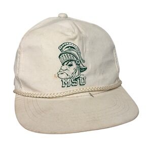 Vintage Michigan State MSU Spartans Rope Hat Snapback White‎ Gruff Sparty
